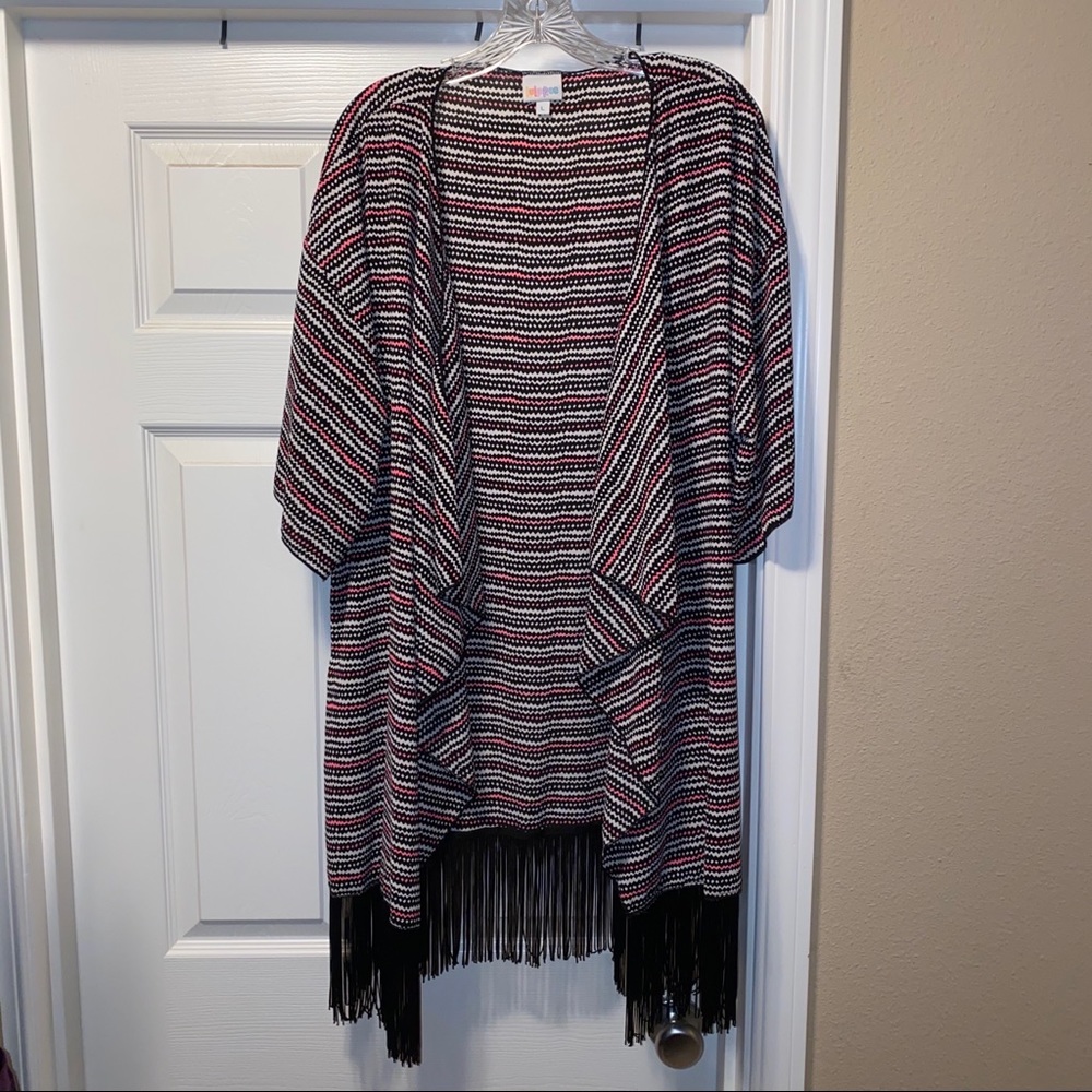 Lularoe short sleeve, black fringe cover up